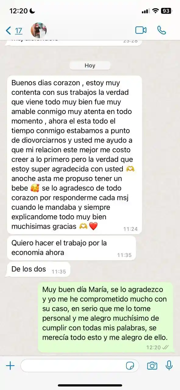Testimonio de consulta espiritual con Hilda Sen 3